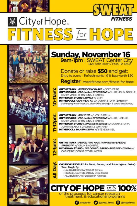 sweat fitness, city of hope, women's cancer walk 